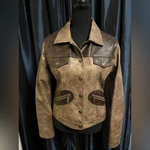 Sam Edelman Faux Leather Distressed Two-Tone Jacket with Mock Crocodile pattern